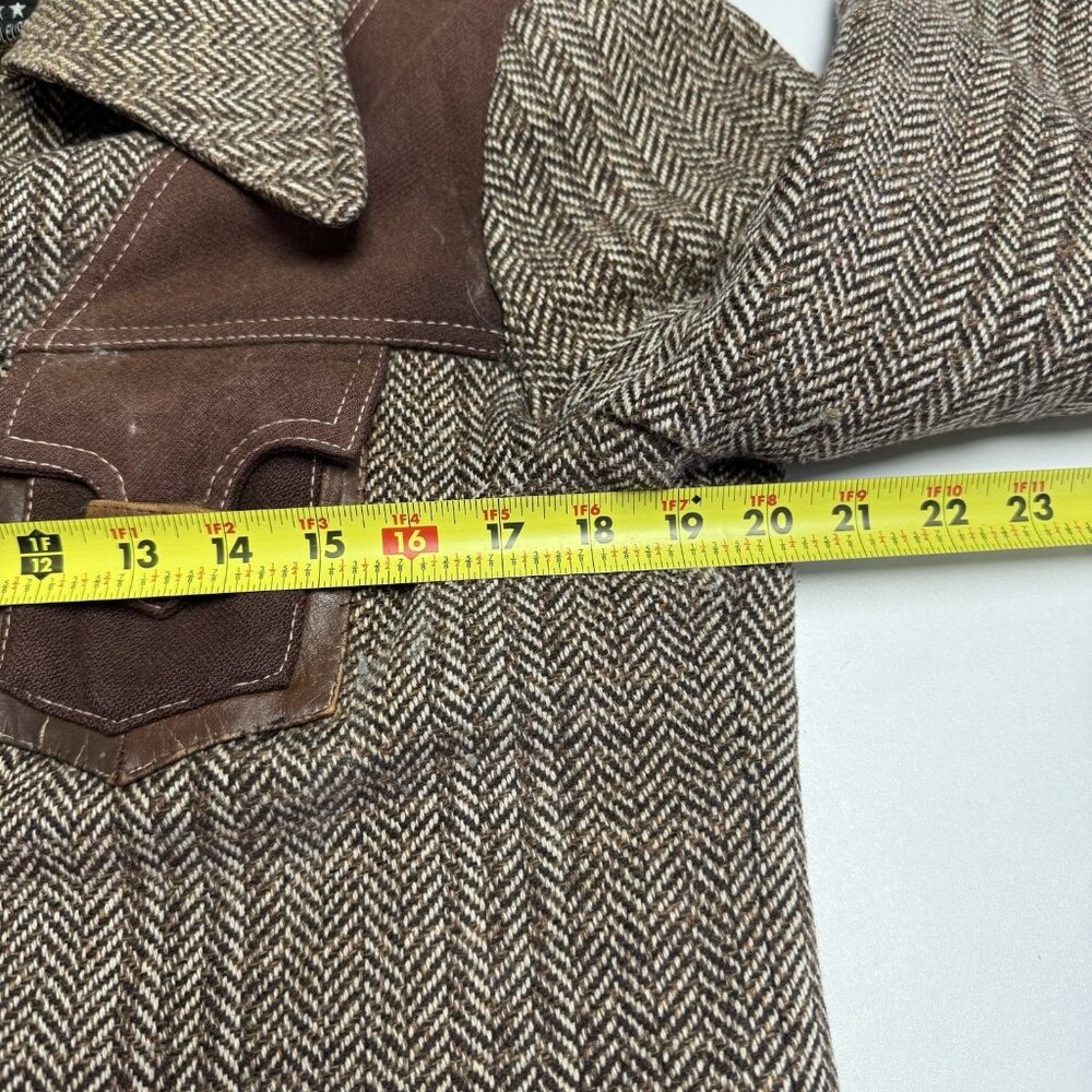 VTG 70s Pioneer Jacket Western Boho Cowboy Herringbone Wool Lined L 20x27.5 - Picture 11 of 14